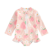 Baby girl long sleeve ruffle rash guard one piece swimwear