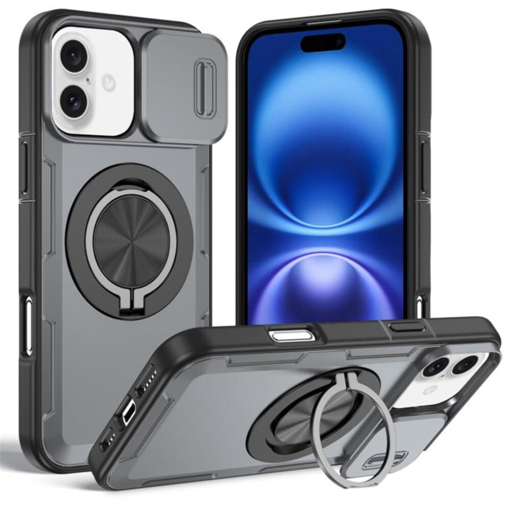 Iphone 16 Case With Rotating Metal Stand, Magsafe Charging, Sliding Camera Cover, Shockproof & Dropproof Â Compatible With Iphone 16 Grey 9418476711473