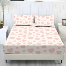 Σετ σεντόνια King Size Love Heart (3 τεμάχια): Σεντόνι με λάστιχο + 2 μαξιλαροθήκες, ροζ/μπεζ,