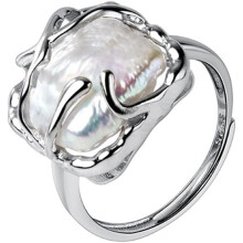 Bague en perle baroque pour femme – Argent sterling 925, anneau ouvert ajustable, idéale au quotidien et parfaite comme cadeau.