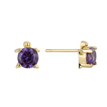 Sea Turtle Stud Earrings Gold Plated with Purple Zirconia