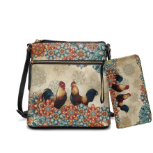 Boho Mandala-Umhängetaschen-Set mit Hahnenprint – Hobo-Tasche aus Leder mit Geldbörse, mehreren Fächern und verstellbarem Riemen, geeignet für
