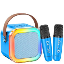 Mini Karaoke-maskin för barn 3-12, 2025 Topppresent till födelsedag/jul, med 2 trådlösa mikrofoner – Guld & Blå