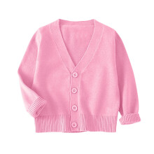 Trui/vest met lange mouwen, knoopsluiting, effen gebreid, geschikt voor baby's en peuters (meisjes en jongens), roze, schooluniform, 3-4 jaar.