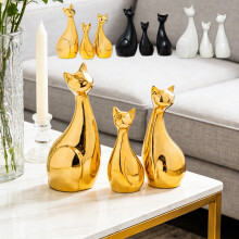 Ceramiczne figurki rodziny kotów, szkliwione, odporne na odpryski, 3 szt.