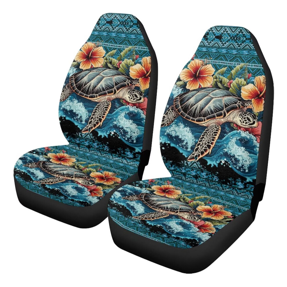 Boho Turtle Aztec Car Seat Covers (2-Pack, Front Seats Only), Easy Install, Universal Fit, Compatible With Most Cars & Suvs Coral 9405492280939