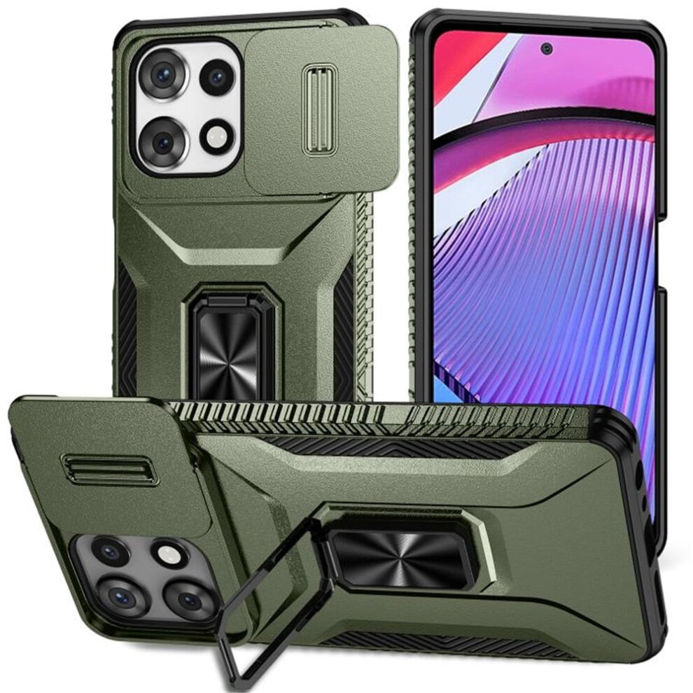 Slim Shockproof Hybrid Case For Motorola Moto G Play 2025 (6.7") Â Slide Camera Cover, Rotated Ring Kickstand, Military-Grade, Alpine Green 9165521659135