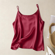 Chaleco sin mangas de satén de seda con escote en V y tirantes finos para mujer, color rojo vino, talla M