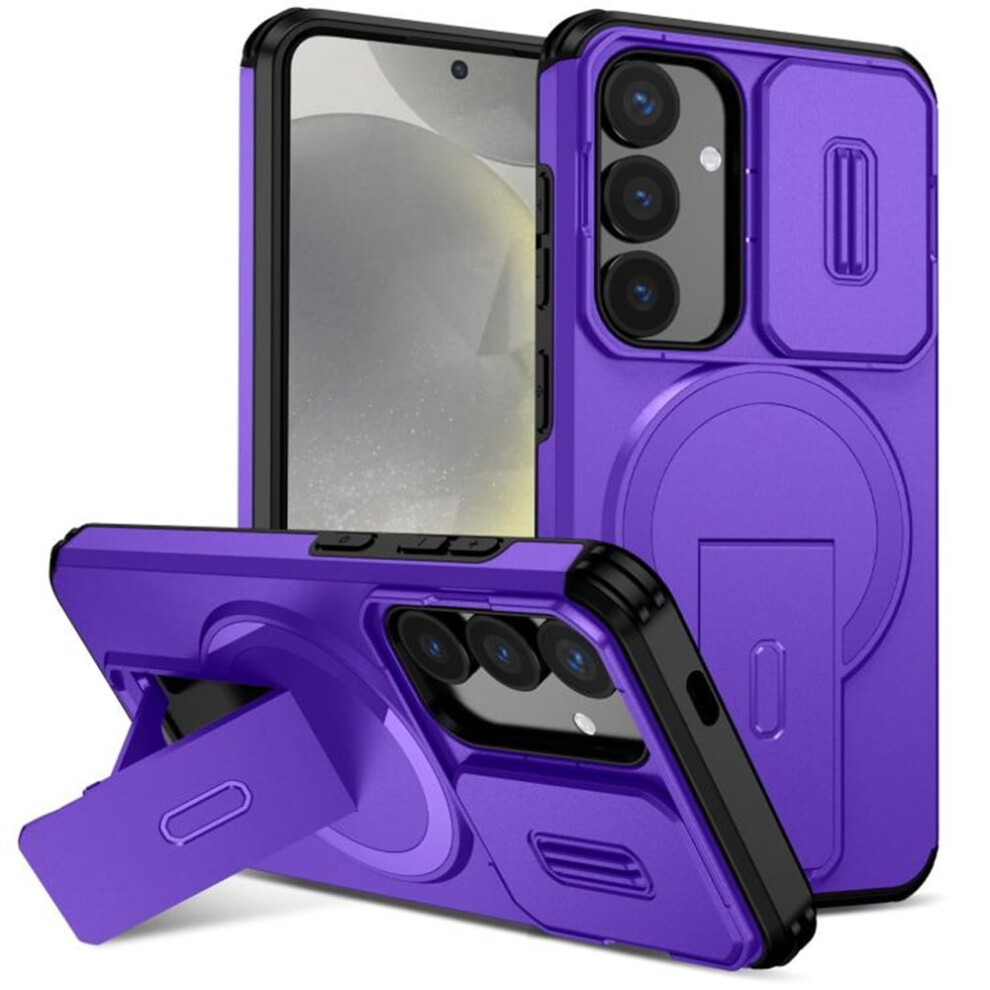Rugged Case For Samsung Galaxy S24/S25 5G 6.2" Â Magsafe Charging, Invisible Fold Stand, Sliding Camera Cover, Shockproof & Dropproof Â Purple 9165521655786