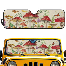Opvouwbaar zonnescherm met paddenstoelenprint voor de voorruit van Jeep Wrangler JL/JLU 2018-2024 & Gladiator JT 2020-2024, UV- en hittewerend.