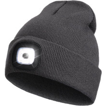 Beanie with Light for Kids, USB Rechargeable Hands Free LED Headlamp Cap Winter Knitted Night Lighted Hat