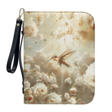 Bibeletui aus Leder mit Pfingstrosen- und Kolibri-Motiv für Damen und Herren, leicht, abnehmbare Handschlaufe, Größe 2XL, kompatibel mit
