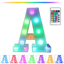 Letras LED de colores con control remoto, letrero luminoso tipo marquesina para luz nocturna, bodas/fiestas de cumpleaños – Compatible con pilas o