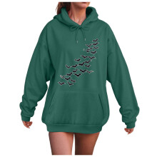 Oversized Halloween Hoodies für Damen, Rundhalsausschnitt, lange Ärmel, Hexen-, Kürbis-, Fledermaus- und Geisterprint, Sweatshirts, Dunkelgrün,