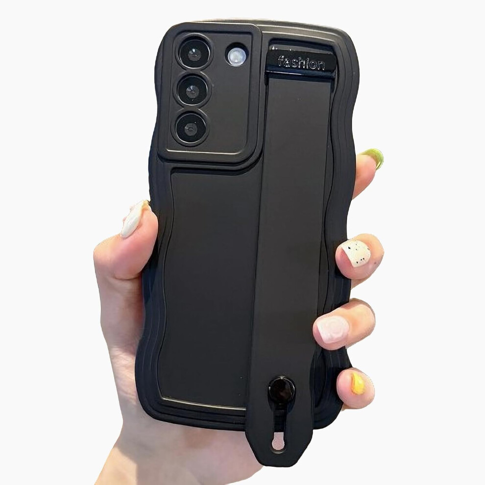 Compatible With Samsung Galaxy S21 Fe Phone Case Â Cute Curly Wave Frame, Wrist Strap & Kickstand, Soft Camera-Protective Cover (Black) Black 9170372158102