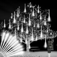 Guirlande lumineuse extérieure de Noël : guirlande stalactite à DEL de 30 cm (12 pouces) effet pluie de météores, 10 tubes/240 DEL, prise