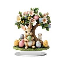 Adorno de pared de Pascua: silueta de conejo acrílica contemporánea con huevos, decoración navideña sencilla para estante, escritorio y