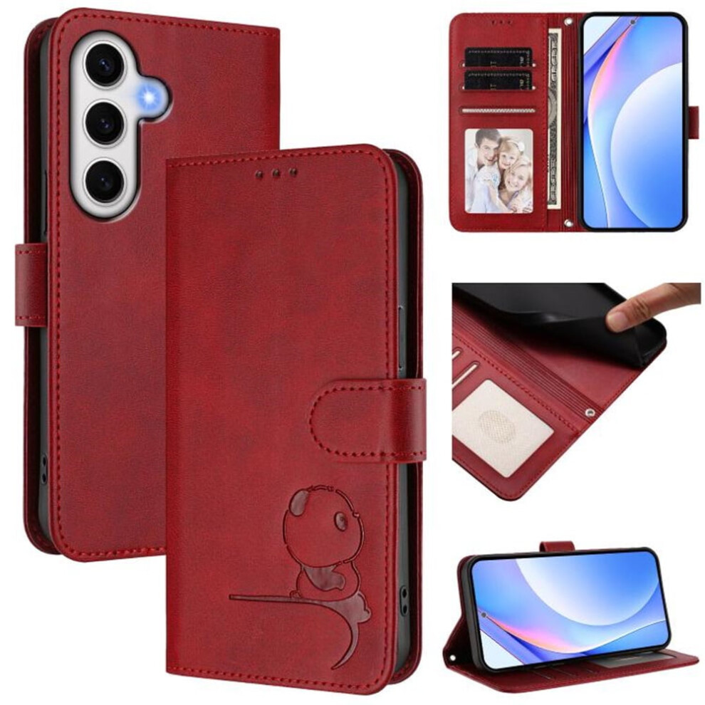 Litter Panda Embossing Leather Phone Case For Samsung Galaxy S24 Fe 5G Â Wine Rfid Wallet, Magnetic Clasp, Flip Stand, Lanyard Red 9405492283190