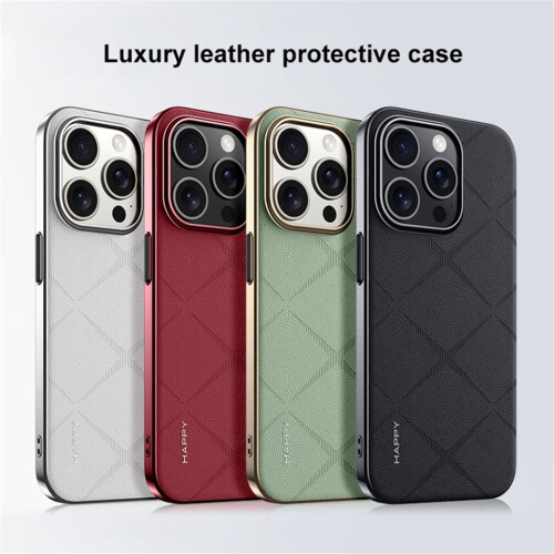Capa de couro liso, resistente a impactos, com proteção anti-impressão digital para a câmera, compatível com iPhone 16, branca. 1