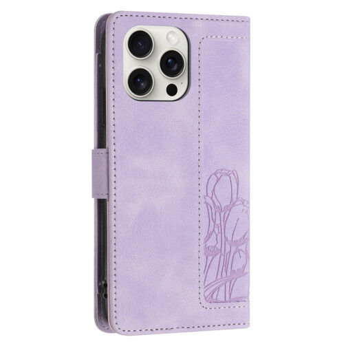 Leather Flip Wallet Case for iPhone 13 Pro Max Purple Tulip 2