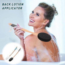 (white) Long Handle Silicone Body Scrubber Lotion Sunscreen Applicator Shower Back Cleaner Waterproof Bath Brush