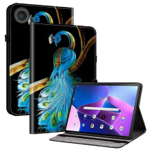 (Peacock) Leather Case for Lenovo Tab TB311FU with Stand & Card Slots, Pattern Printed Tablet Cover, Shockproof Protective Case