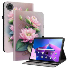 (Lotus) Leather Case for Lenovo Tab TB311FU with Stand & Card Slots, Pattern Printed Tablet Cover, Shockproof Protective Case