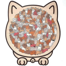 (B) Morandi-Colored Cat Shaped Wooden Jigsaw Puzzle, Unique Cat-Shaped Frame Artistic Appearance, Holiday Birthday Gift Idea for Adults Kids