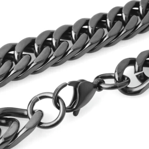 Κολιέ με αλυσίδα Curb Cuban Link από ανοξείδωτο ατσάλι 316L, επιχρυσωμένο σε μαύρο χρώμα, 1