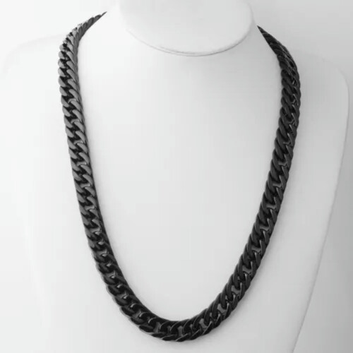 Κολιέ με αλυσίδα Curb Cuban Link από ανοξείδωτο ατσάλι 316L, μαύρο επιπλατινωμένο για 2