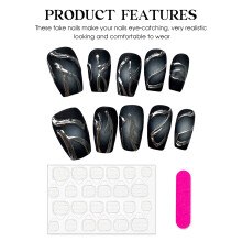 (M) 3D Dark Women\'s Fake Nails, Squoval Design