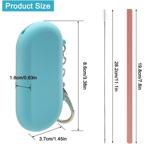 Conjunto de 2 canudos de silicone dobráveis com estojos e escovas. 1
