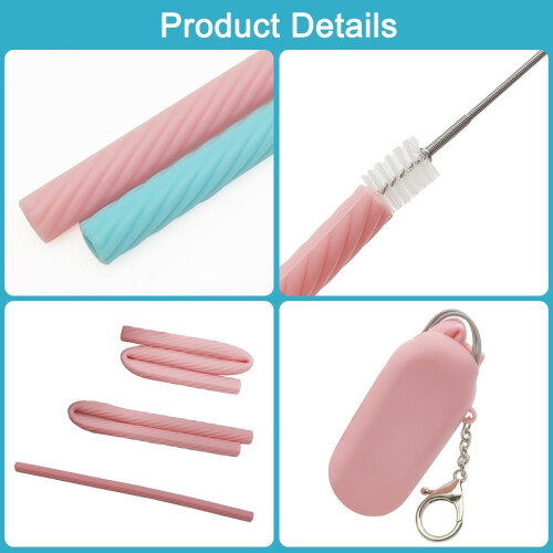 Conjunto de 2 canudos de silicone dobráveis com estojos e escovas. 2