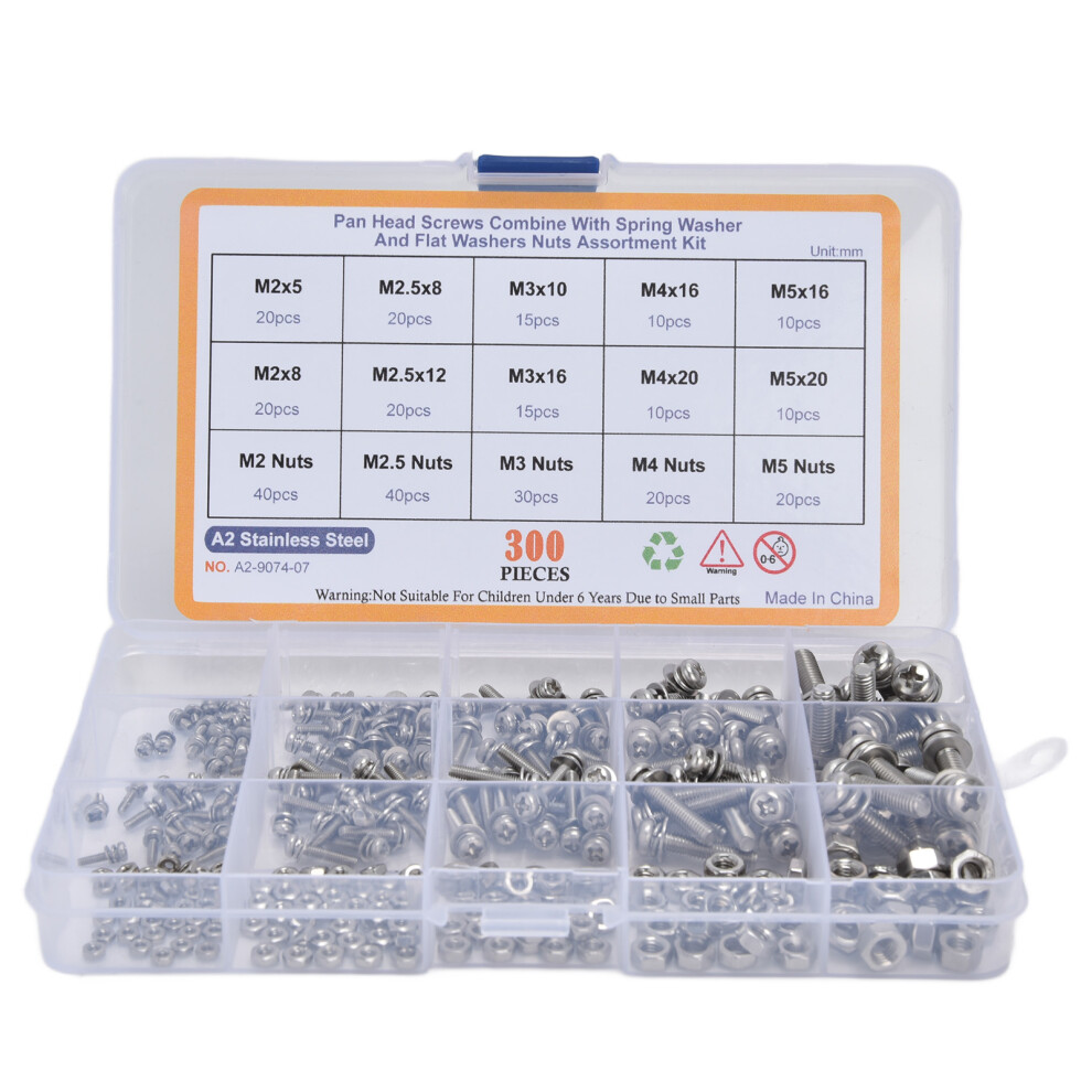 Corrosion Resistant Screws Fastener Kit Hex Socket Head Cap Screws Stainless Steel Nylon Lock Nut Durable Fasteners Flat Washer Assortment Kit Metric 9551475292526