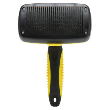 Slicker Brush For Pet Grooming Removes Mats Tangles Durable Build Fine Wire Bristles Self Cleaning Button Undercoat Grooming Tool Ergonomic Design