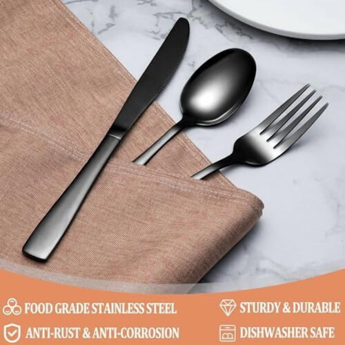 Black Stainless Steel Flatware Set 40-Pc for 8 2