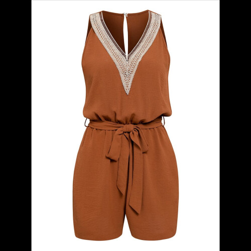 Sommer Ærmeløs V-hals Jumpsuit Karamel XL 1