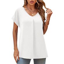 Smickrande V-ringade toppar Lätt chiffong Elegant avslappnad blus Kortärmad Lös passform Plisserad design Elegant V-ringad blus