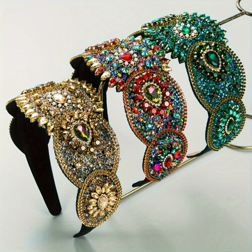 Fascia per capelli vintage da donna con fiori e strass. 1