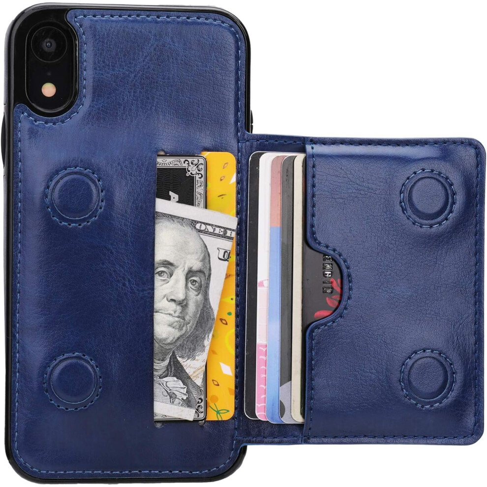 Compatible With Iphone Xr Wallet Case Â Premium Leather Kickstand, Shockproof & Durable Credit Card Holder Blue 9181073465598