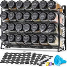 Spice Rack Organizer with 28 Empty Jars, Funnel & Labels – Countertop/Cabinet/Pantry Use