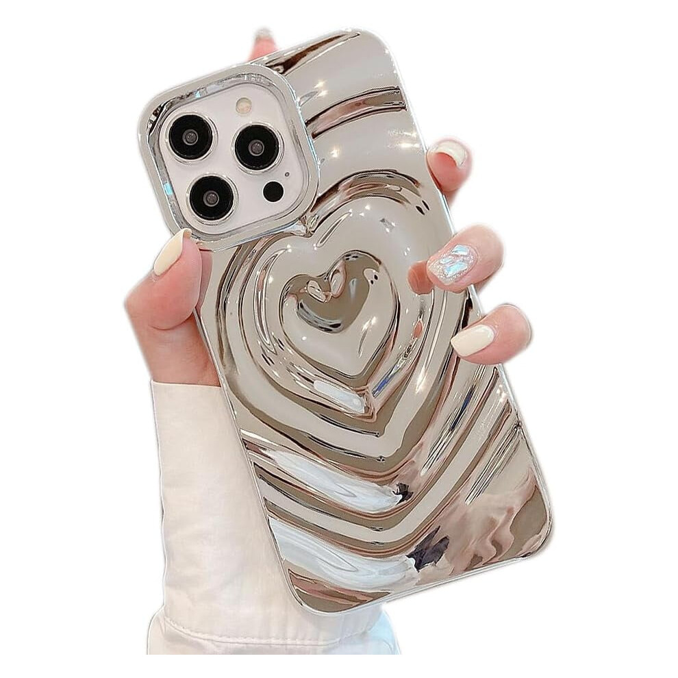 Iphone 14 Love Heart Water Ripple Case Shockproof Silver 9336866091335