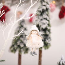 Girl Christmas Tree Ornaments - Handmade Baby Angel Doll with Furry Hat, Soft Pink White Grey Decor for Little Girls Holiday & Birthday Party
