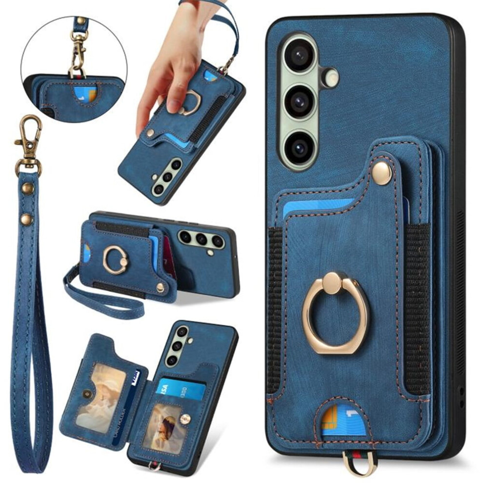 Compatible With Samsung Galaxy A56 5G Pu Leather Wallet Case With Rfid Blocking, Ring Holder, Kickstand, Wrist Strap & Magnetic Closure Â Blue 9558633062021