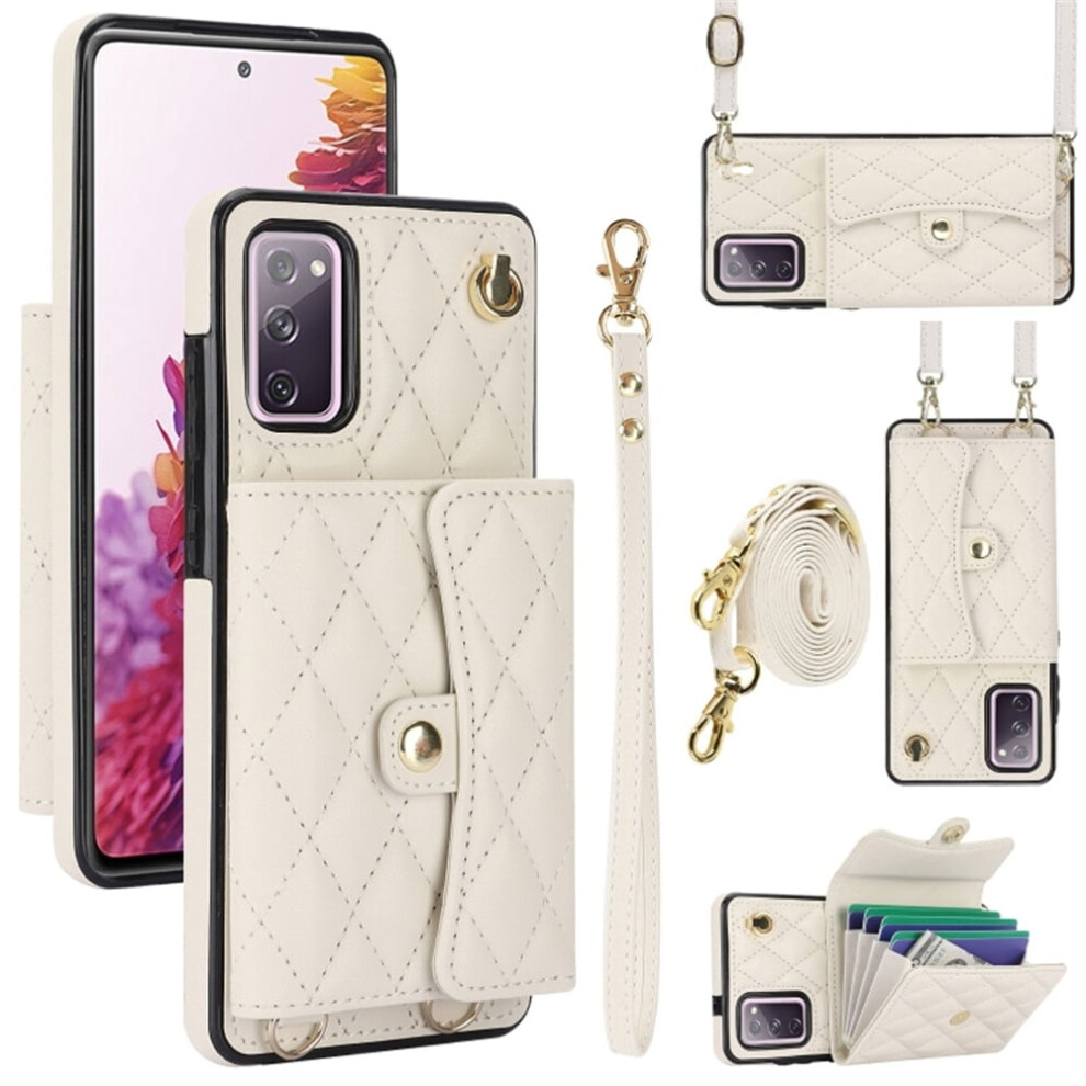 Rfid-Blocking Magnetic Flip Wallet Case For Samsung Galaxy S20 Fe Â With Multi-Card Slots, Detachable Shoulder & Wrist Straps White 9558633062519