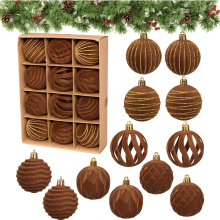 Velvet Christmas Ornaments Set, 12PCS Flocked Shatterproof Hanging Xmas Tree Ball Decorations, Home Party Holiday Valentines Day Decor (Brown, 2.36")