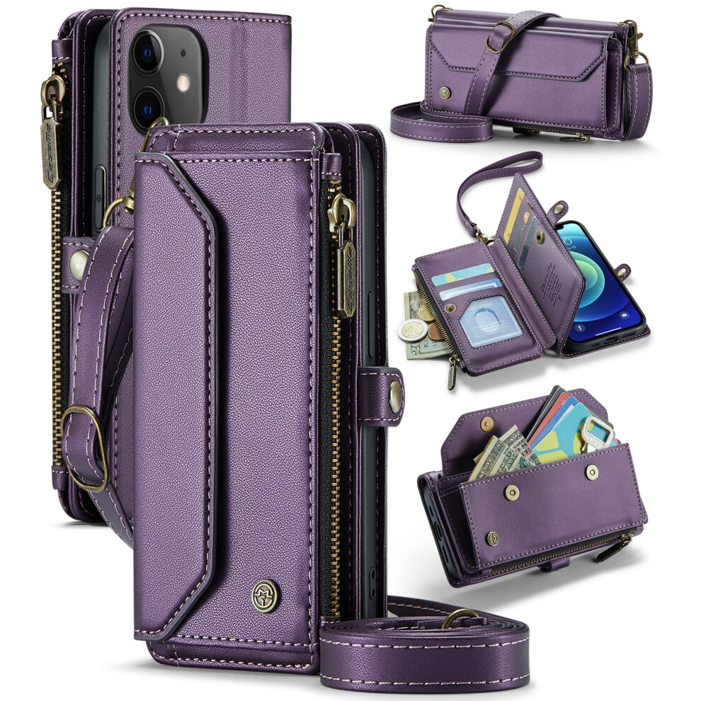Caseme Leather Wallet Case For Compatible With Iphone 12 Pro 6.1-InchâRfid Blocking, 7-Card Holder, Zipper Bills Slot, Magnetic Wrist Strap 9558633065336