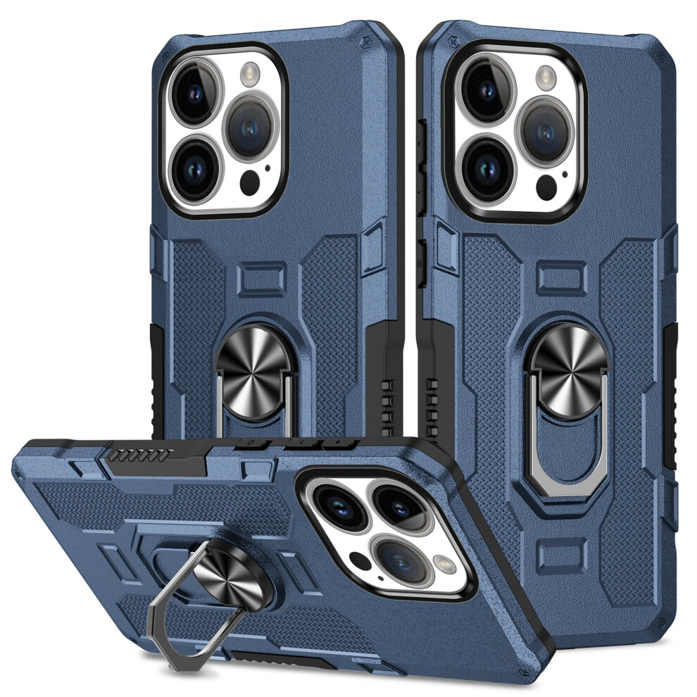 Rugged Defender Case For Compatible With Iphone 16 Pro Â Ring Holder, Kickstand, Anti-Fingerprint, Non-Slip, Anti-Drop, 6.3" Blue 9558633065367