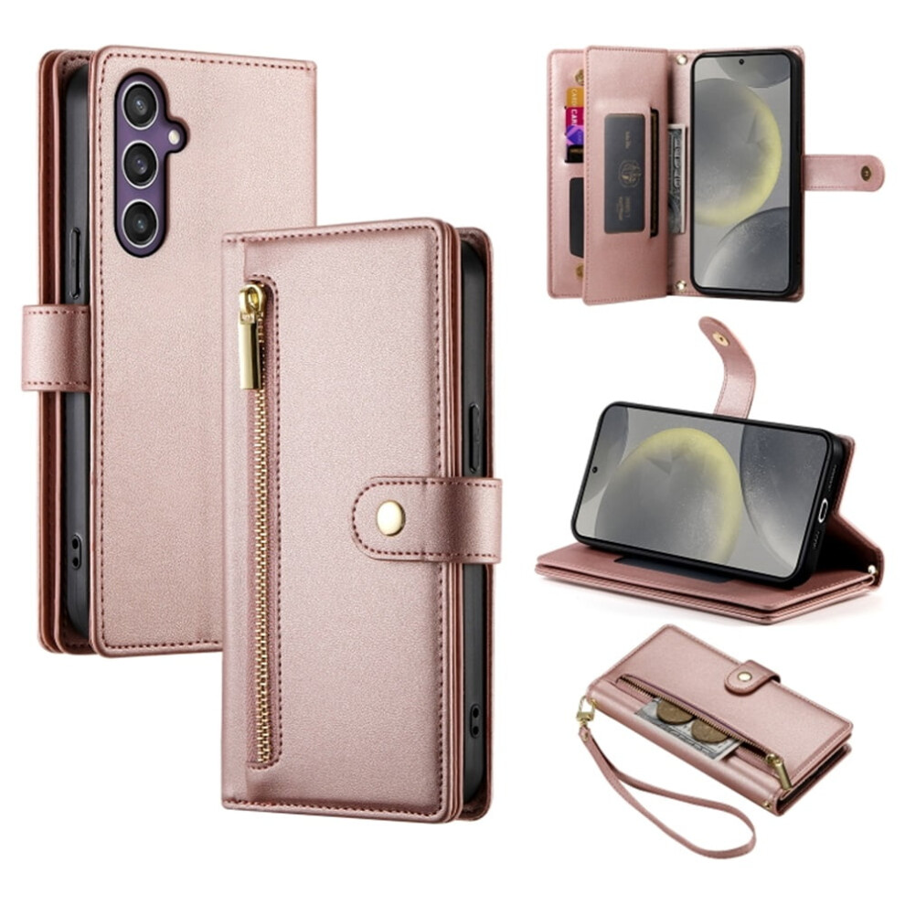 Compatible With Samsung Galaxy S24 5G 6.2" Wallet Case Â Leather, Multi-Card Slots, Zipper Pocket, Lanyard Strap Pink 9485826650768