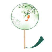Chinese Fan,Inks Painting Ancient Chinese Wedding with Pendant Handhelds Round Tassels Silk Fan